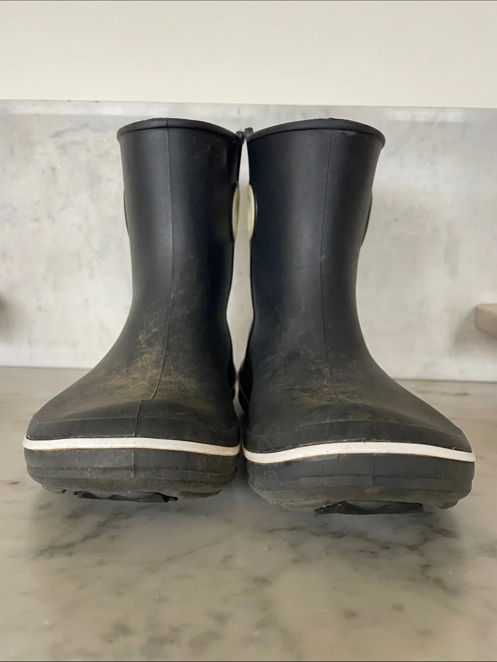 CROCS Black Short Rain Boots with Cream Eyelet